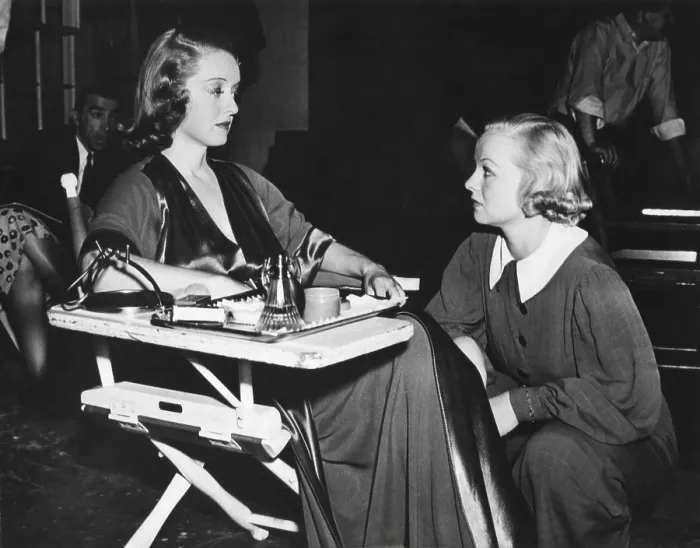 Framed Print : Betty Davis with her stand-in Sally Sage on the set for That Certain Woman'. Sage worked as a stand-in for four years and bears a remarkable resemblance to Davis Framed Print : Betty Davis with her stand-in Sally Sage on the set for That Certain Woman'. Sage worked as a stand-in for four years and bears a remarkable resemblance to Davis