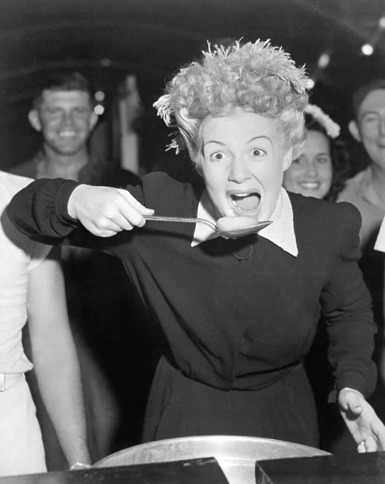 Framed Print : Betty Hutton visits a chow hall with sailors and Marines in the Marshall Islands during World War 2. In right background is actress Virginia Carrol. Dec. 1944 (BSLOC_2013-12_145) Framed Print : Betty Hutton visits a chow hall with sailors and Marines in the Marshall Islands during World War 2. In right background is actress Virginia Carrol. Dec. 1944 (BSLOC_2013-12_145)