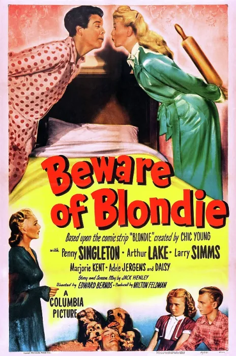 Framed Print : BEWARD OF BLONDIE, US poster art, top from left: Arthur Lake, Penny Singleton; botttom left: Adele Jergens; bottom right: Marjorie Ann Mutchie, (aka Marjorie Kent), Larry Simms