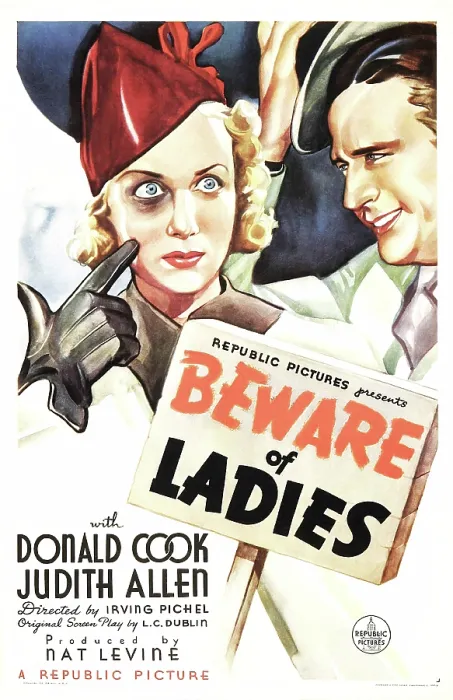 Framed Print : BEWARE OF LADIES, from left on US poster art: Judith Allen, Donald Cook, 1937