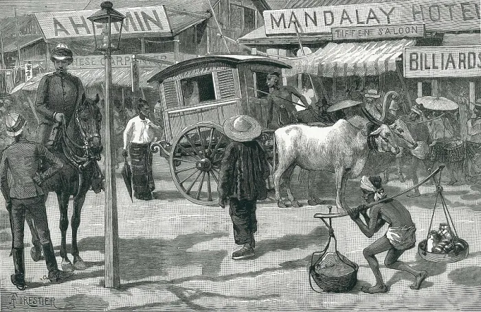 Framed Print : Bhurma. Colonial period (1887). Street in Mandalay. Etching. AISA / Everett Collection**US SALES ONLY**