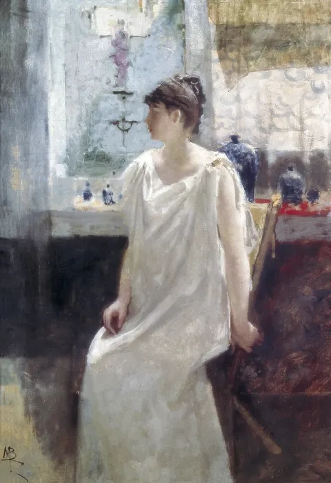 Framed Print : BIANCHI, Mose (1840-1904). Privacy (Intimita). Artistic avant-gardes. Oil on canvas. ITALY. Milan. Galleria d'Arte Moderna (Gallery of Modern Art)