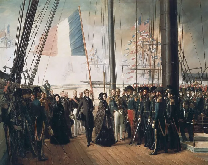 Framed Print : BIARD, Franois Auguste (1799-1882). Queen Victoria visiting the French Squadron at the Portsmouth Port. 15th October 1844. 1846. Oil on canvas. FRANCE. Versailles