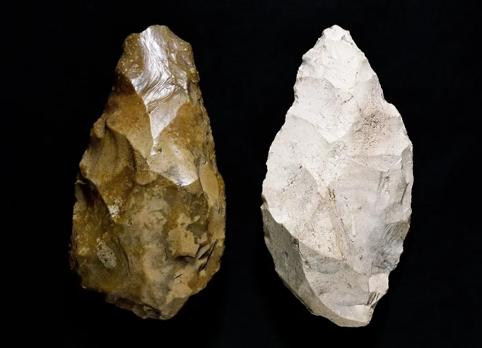 Framed Print : Bifaces from the Acheulean period. Lower Paleolithic. SPAIN. Barcelona. Archaeology Museum of Catalonia. Proc: SPAIN. MADRID (AUTONOMOUS COMMUNITY)