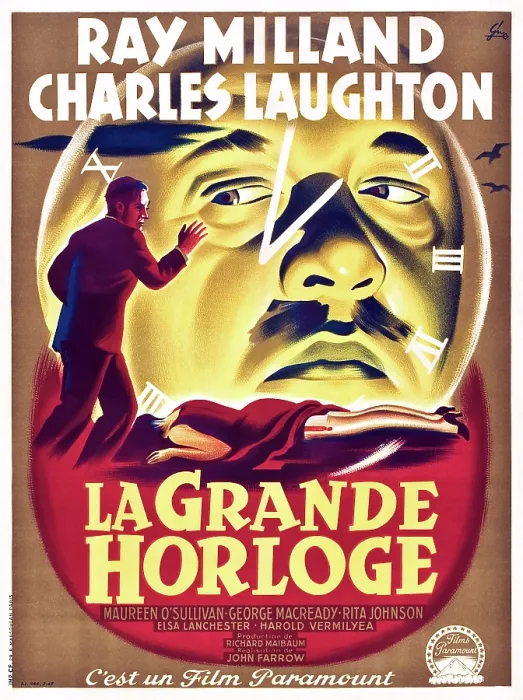 Framed Print : THE BIG CLOCK, (aka LA GRANDE HORLOGE), from left: Ray Milland, Charles Laughton on French poster art, 1948 Framed Print : THE BIG CLOCK, (aka LA GRANDE HORLOGE), from left: Ray Milland, Charles Laughton on French poster art, 1948