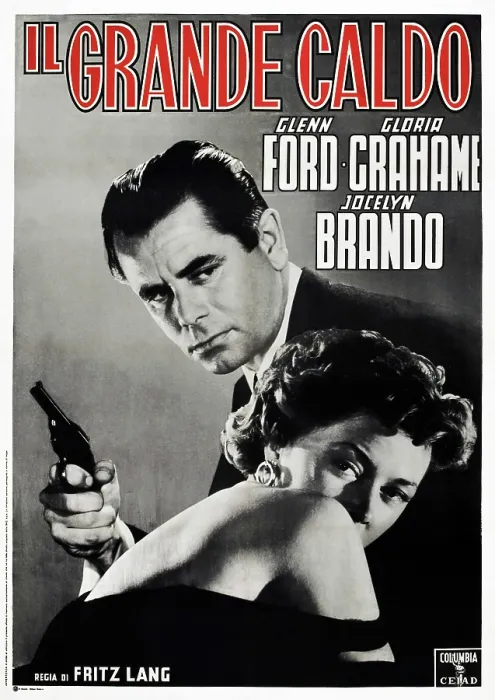 Framed Print : THE BIG HEAT, (aka IL GRANDE CALDO), from left: Glenn Ford, Gloria Grahame on Italian poster art, 1953