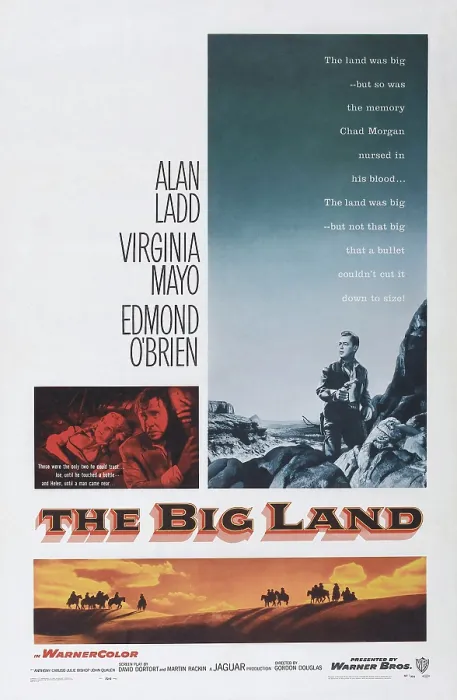 Framed Print : THE BIG LAND, from left: Virginia Mayo, Edmond O'Brien, Alan Ladd, 1957