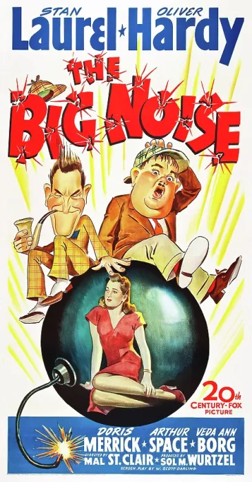 Framed Print : THE BIG NOISE, top l-r: Stan Laurel, Oliver Hardy, center: Doris Merrick on poster art, 1944, TM and Copyright 20th Century Fox Film Corp