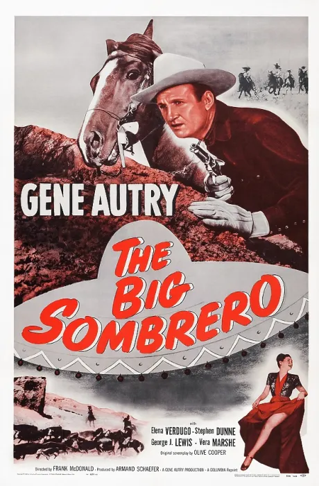 Framed Print : THE BIG SOMBRERO, US poster art, from top: Gene Autry, Elena Verdugo, 1949