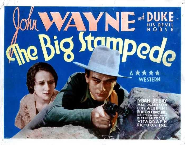 Framed Print : THE BIG STAMPEDE, from left, Mae Madison, John Wayne, 1932