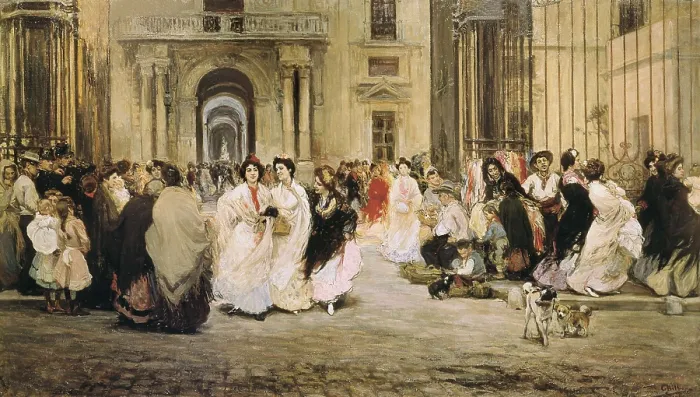 Framed Print : BILBAO Y MARTINEZ, Gonzalo (1860-1938). The exit of the cigarmakers from the Tobacco Factory in Seville. beg. 20th c. Oil on canvas. SPAIN. Sevilla. Fine Arts Museum Framed Print : BILBAO Y MARTINEZ, Gonzalo (1860-1938). The exit of the cigarmakers from the Tobacco Factory in Seville. beg. 20th c. Oil on canvas. SPAIN. Sevilla. Fine Arts Museum