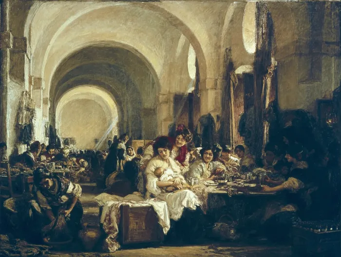 Framed Print : BILBAO Y MARTINEZ, Gonzalo (1860-1938). The Cigar Makers. 1915. Oil on canvas. SPAIN. Sevilla. Fine Arts Museum. - P. Rotger / Iberfoto / Everett Collection (262668)**US SALES ONLY**