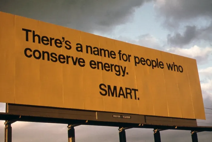 Framed Print : Billboard on Interstate 5 in Oregon reads There's a name for people who conserve energy. SMART. Sept. 1973