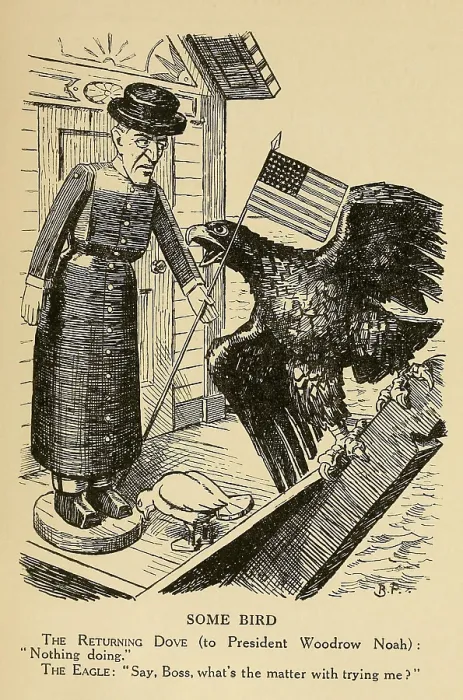 Framed Print : SOME BIRD, political cartoon, c. 1915-1916 from, British humor magazine, PUNCH. U.S. President Woodrow Wilson is depicted as a wooden figure, President Woodrow Noah