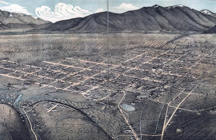 Framed Print : Birds eye view of Leadville, Colorado. Drawn by Augustus Koch. color lithograph, 1879 Framed Print : Birds eye view of Leadville, Colorado. Drawn by Augustus Koch. color lithograph, 1879