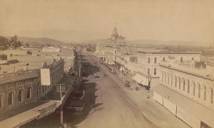 Framed Print : Bird's-eye view of Main Street in Los Angeles, California, in 1886