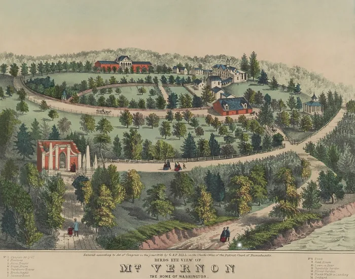 Framed Print : Birds eye view of Mt. Vernon, the home of George Washington, as it was in 1859. The plantation house is in upper right, and tomb is at lower left Framed Print : Birds eye view of Mt. Vernon, the home of George Washington, as it was in 1859. The plantation house is in upper right, and tomb is at lower left