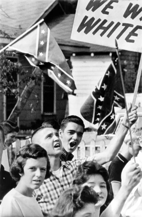 Framed Print : Birmingham, Alabama: Students wave confederate flags and carry anti-integration signs as they stage demonstration near West End High School, 9 / 11 / 63 Framed Print : Birmingham, Alabama: Students wave confederate flags and carry anti-integration signs as they stage demonstration near West End High School, 9 / 11 / 63