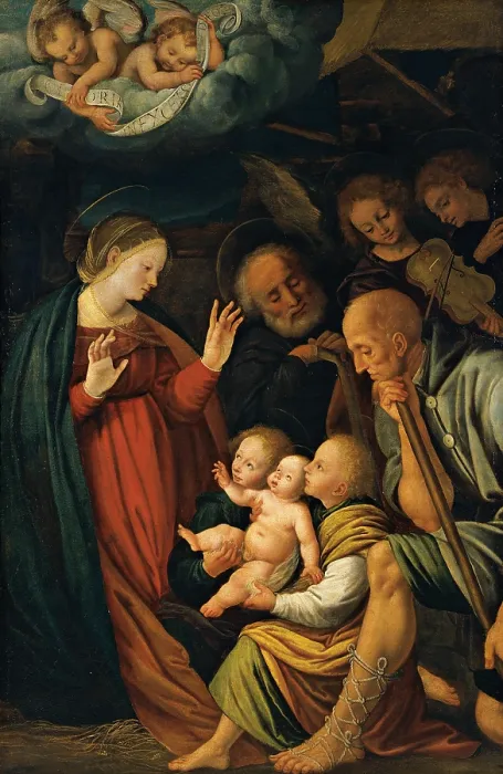 Framed Print : Birth of Christ (Nativit), by Gaudenzio Ferrari, 1495-1546, 15th-16th century, oil on canvas, 180 x 120 cm - Italy, Lombardy, Bergamo, Credito Bergamasco. Whole artwork view