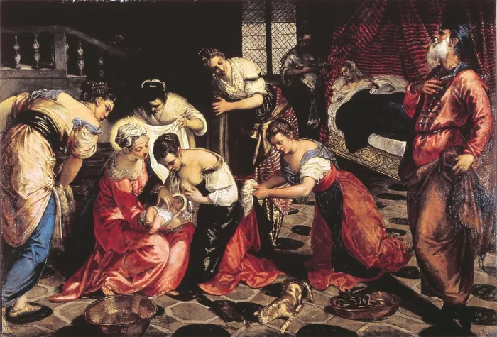 Framed Print : Birth of Saint John the Baptiste, by Jacopo Robusti also known as Tintoretto, 1554 - 1555, 16th Century, oil on canvas, 181 x 266 cm - Russia, St Framed Print : Birth of Saint John the Baptiste, by Jacopo Robusti also known as Tintoretto, 1554 - 1555, 16th Century, oil on canvas, 181 x 266 cm - Russia, St