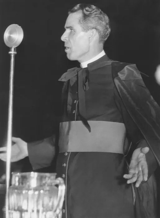 Framed Print : Bishop Fulton J. Sheen, theologian of Catholic University Washington, D.C. Monsignor Sheen hosted the night-time radio program, THE CATHOLIC HOUR, from 1930 to 1950