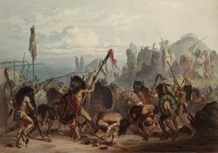 Framed Print : Bison-Dance of the Mandan Indians in front of their Medicine Lodge
