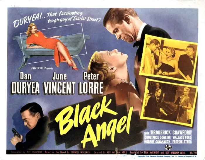 Framed Print : BLACK ANGEL, Peter Lorre, June Vincent, Dan Duryea on poster art, 1946