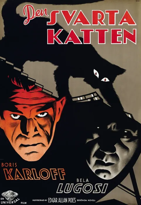 Framed Print : THE BLACK CAT, (aka DEN SVARTA KATTEN), l-r: Boris Karloff, Bela Lugosi on Swedish poster art, 1934