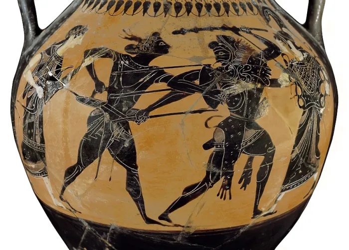 Framed Print : Black-figure amphora. 5th c. BC. Fight between Hercules and Apollo. Classical Greek art. Ceramics. FRANCE. Paris. Louvre Museum. AISA / Everett Collection**US SALES ONLY**