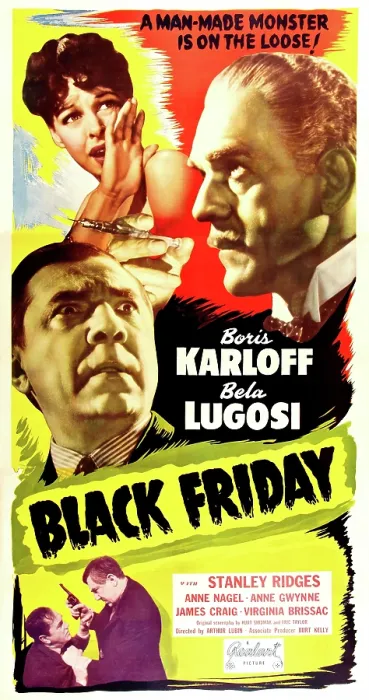 Framed Print : BLACK FRIDAY, top left: Anne Nagel; top right: Boris Karloff; middle left: Bela Lugosi; bottom left, from left to right: Stanley Ridges