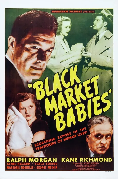 Framed Print : BLACK MARKET BABIES, US poster art, from top left: Kane Richmond, Teala Loring, Ralph Morgan, 1945