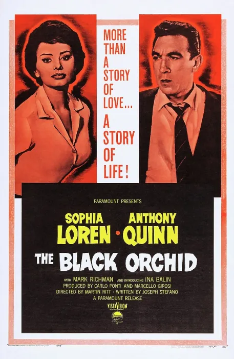 Framed Print : THE BLACK ORCHID, US poster, Sophia Loren, Anthony Quinn, 1958