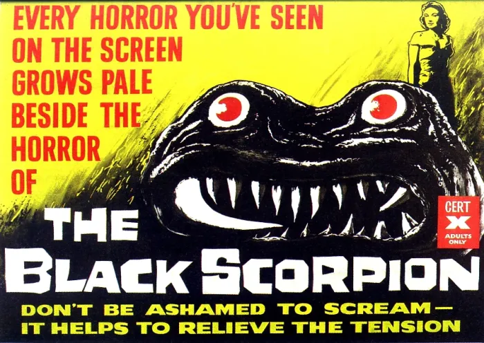 Framed Print : THE BLACK SCORPION, top right: Mara Corday; British poster art, 1957