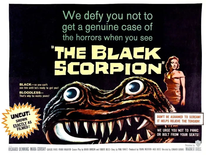 Framed Print : THE BLACK SCORPION, on right: Mara Corday; half-sheet poster, 1957 Framed Print : THE BLACK SCORPION, on right: Mara Corday; half-sheet poster, 1957