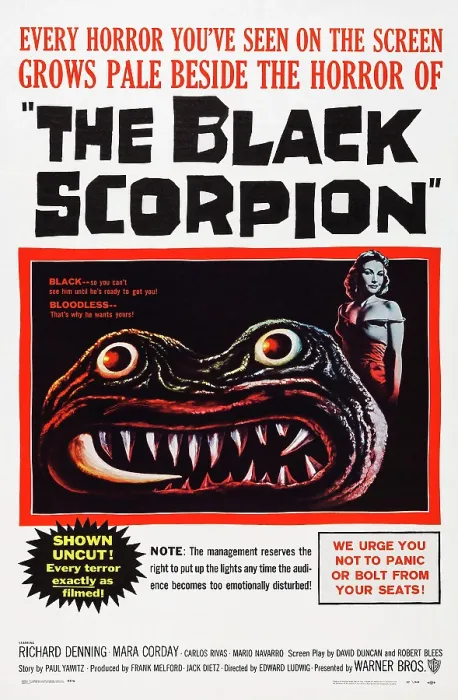 Framed Print : THE BLACK SCORPION, right: Mara Corday on poster art, 1957