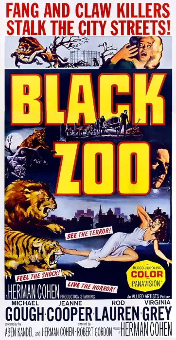 Framed Print : BLACK ZOO, mid-right: Michael Gough on 3-sheet poster art, 1963
