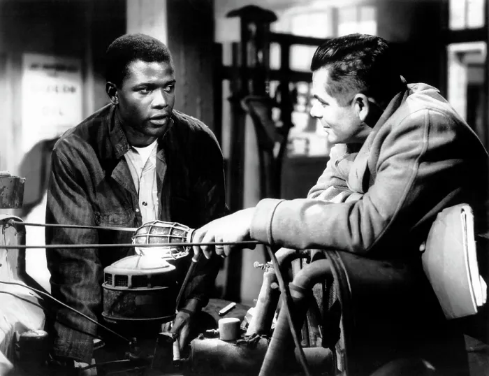 Framed Print : THE BLACKBOARD JUNGLE, Sidney Poitier, Glenn Ford, 1955