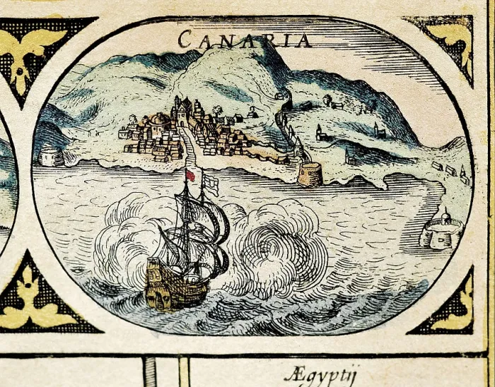 Framed Print : BLAEU, Willem Janszoon (1571-1638); BLAEU, Jan (1596-1673). Le Theatre du Monde (The World Theatre). 1645. Detail of the world map with the legend of America. Etching. SPAIN