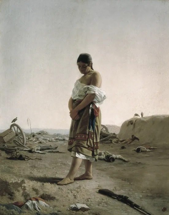 Framed Print : BLANES, Juan Manuel (1830-1901). The Paraguayan in her Desolate Mother Land. 1879. War of the Triple Alliance (1864-1870). Oil on canvas. URUGUAY. Montevideo