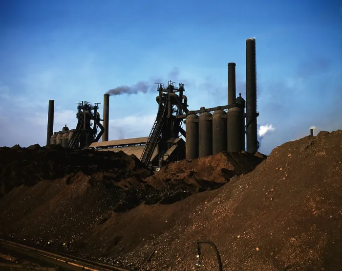 Framed Print : Blast furnaces and iron ore at the Carnegie-Illinois Steel Corporation mills, Etna, Pennsylvania. November 1941