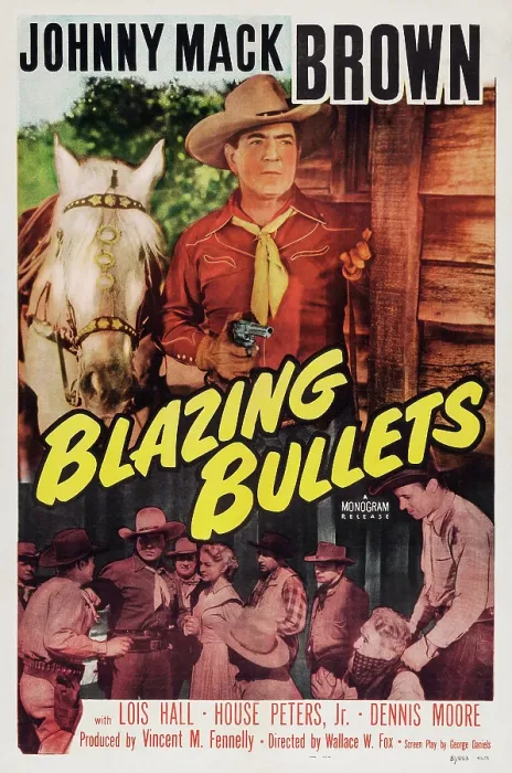 Framed Print : BLAZING BULLETS, Johnny Mack Brown on U.S. poster art, 1951