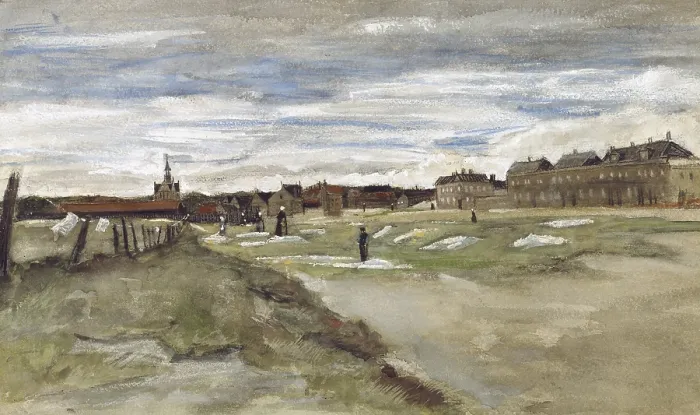 Framed Print : Bleachery at Scheveningen, by Vincent van Gogh, 1882, Dutch Post-Impressionist painting, watercolor heightened with white gouache