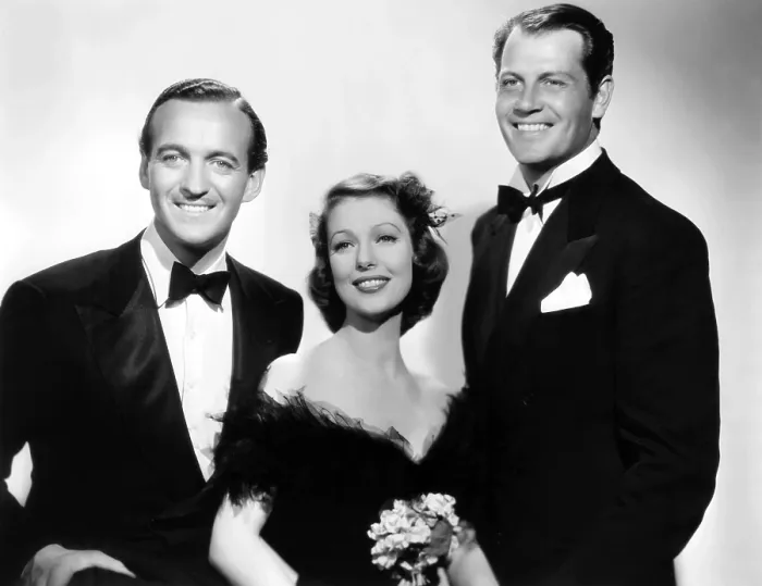 Framed Print : THREE BLIND MICE, from left: David Niven, Loretta Young, Joel McCrea, 1938, TM & Copyright 20th Century Fox film Corp. / courtesy Everett Collection