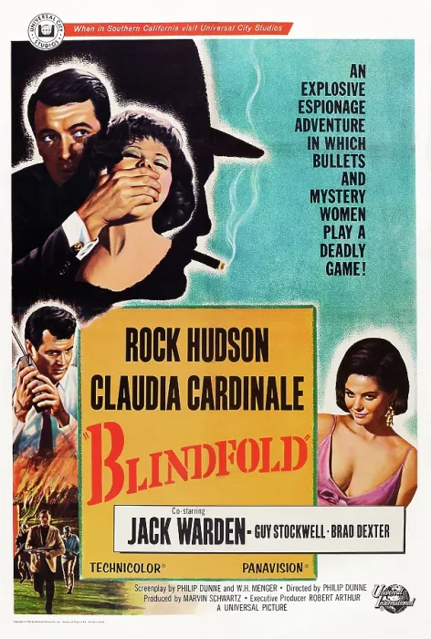 Framed Print : BLINDFOLD, US poster art, top and bottom: Rock Hudson, Claudia Cardinale, 1965 Framed Print : BLINDFOLD, US poster art, top and bottom: Rock Hudson, Claudia Cardinale, 1965