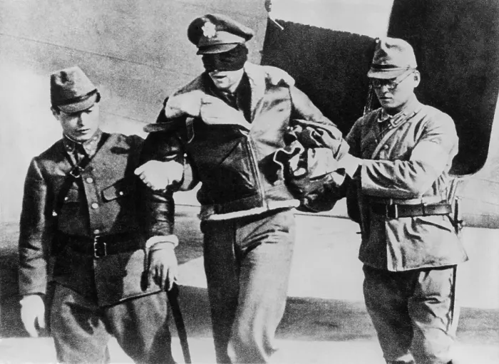 Framed Print : Blindfolded U.S. Lt. Robert Hite, POW survivor of the April 1942 Doolittle Raid on Tokyo. His crew were captured by the Japanese in occupied China the same day they bailed out