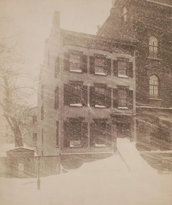 Framed Print : Blizzard of 1888 in New York City. A brownstone on Brooklyn's Fulton Street is covered by snow drifts. Photo by C.H. Jordan (BSLOC_2020_2_109)