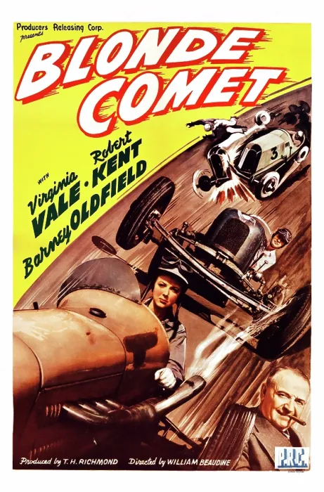 Framed Print : BLONDE COMET, l-r: Virginia Vale, Robert Kent lower right: Barney Oldfield on poster art, 1941