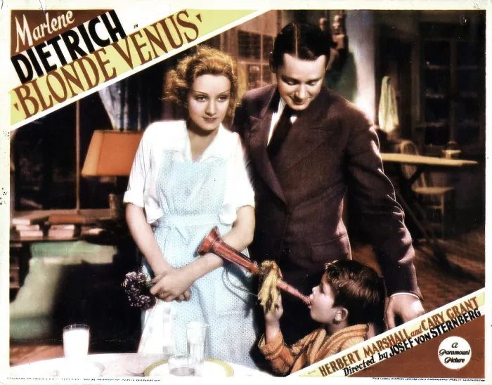 Framed Print : BLONDE VENUS, from left, Marlene Dietrich, Herbert Marshall, Dickie Moore, 1932