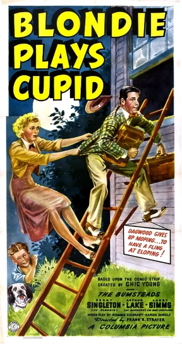 Framed Print : BLONDIE PLAYS CUPID, US poster, from top: Arthur Lake, Penny Singleton, Larry Simms, Daisy, 1940