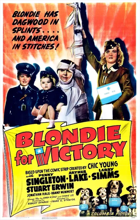 Framed Print : BLONDIE FOR VICTORY, US poster, from left: Danny Mummert, Larry Simms, Arthur Lake, Penny Singleton, Daisy (bottom, 4th from left), 1942 Framed Print : BLONDIE FOR VICTORY, US poster, from left: Danny Mummert, Larry Simms, Arthur Lake, Penny Singleton, Daisy (bottom, 4th from left), 1942
